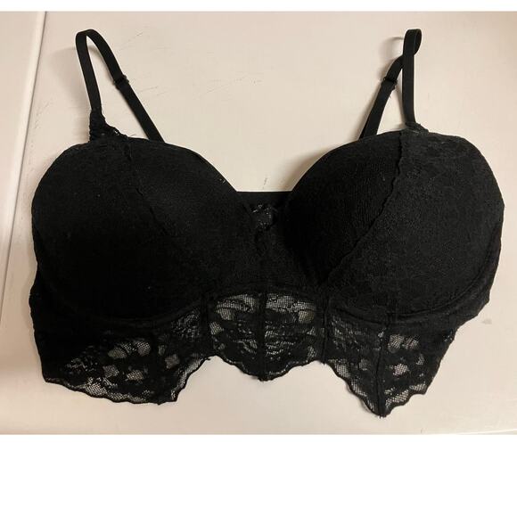 PINK Bralette Victoria’s Secret size L Large Black Lace Lacy Padded Underwire - Picture 6 of 9